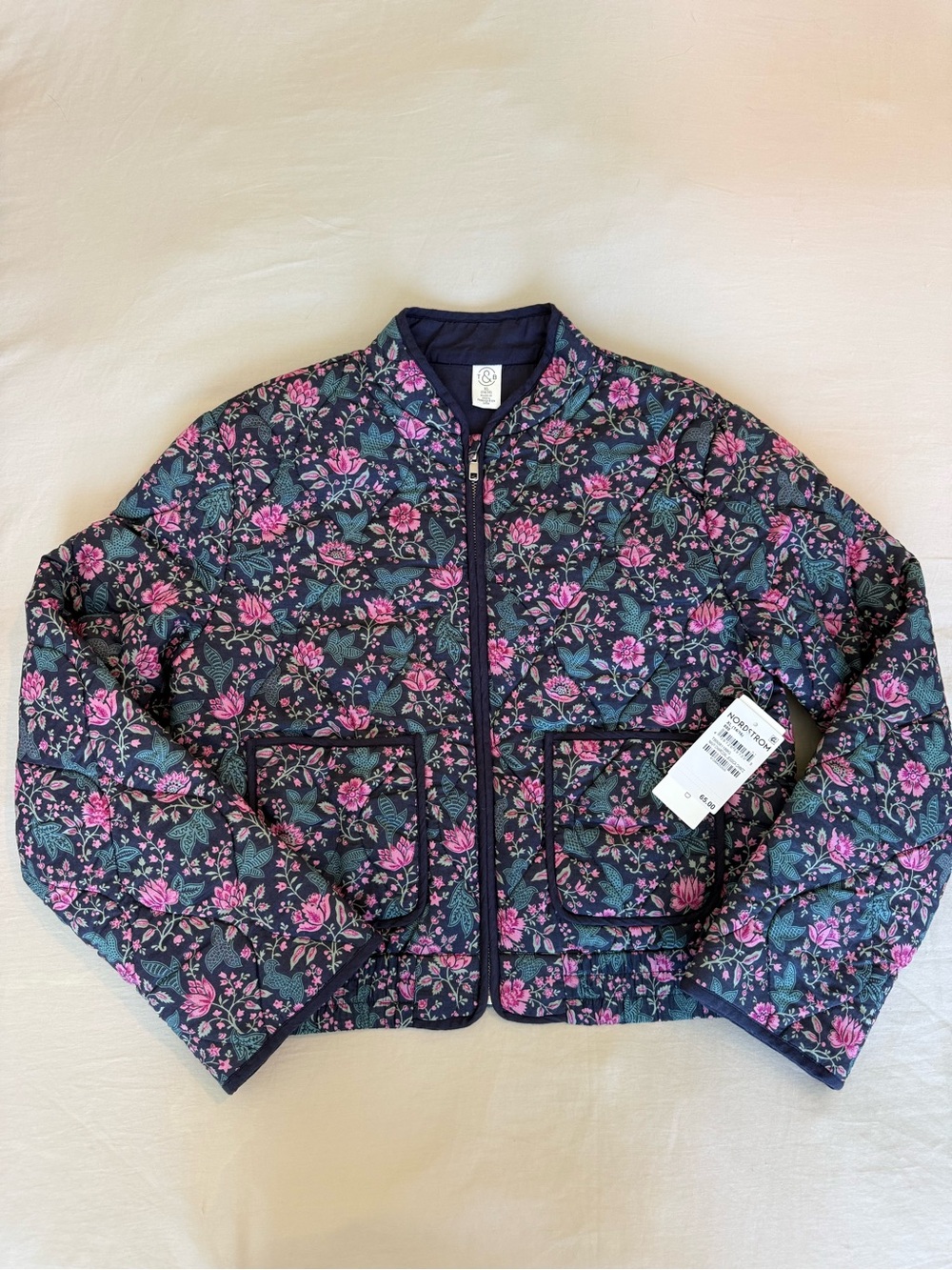 Nordstrom Quilted Floral Jacket - Navy & Pink